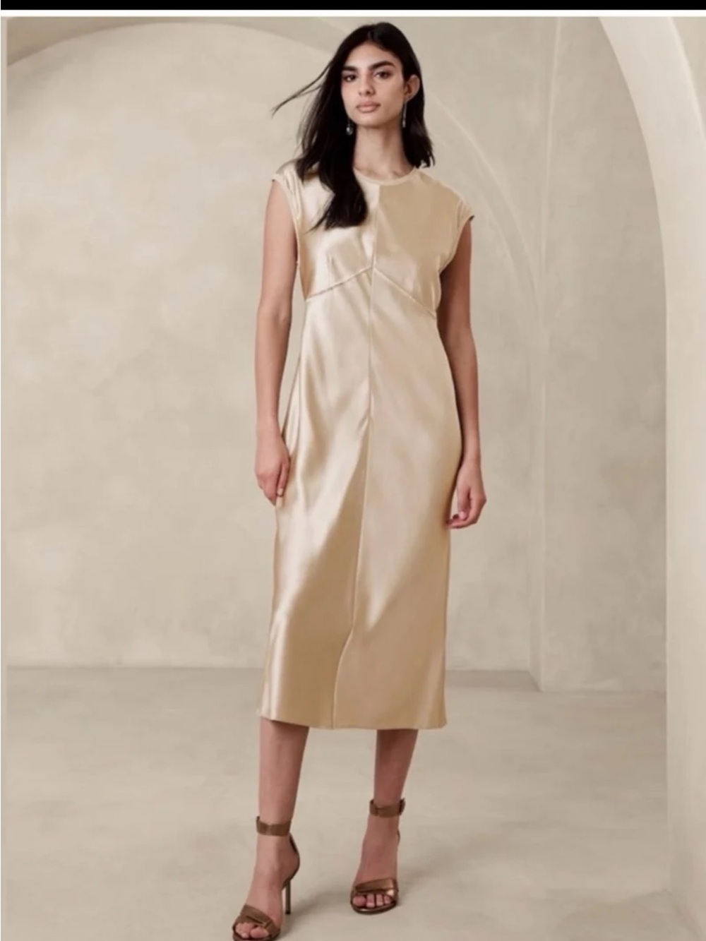 NWT BANANA REPUBLIC CLAUDETTE SILK MIDI DRESS SIZE SMALL - Picture 1 of 12